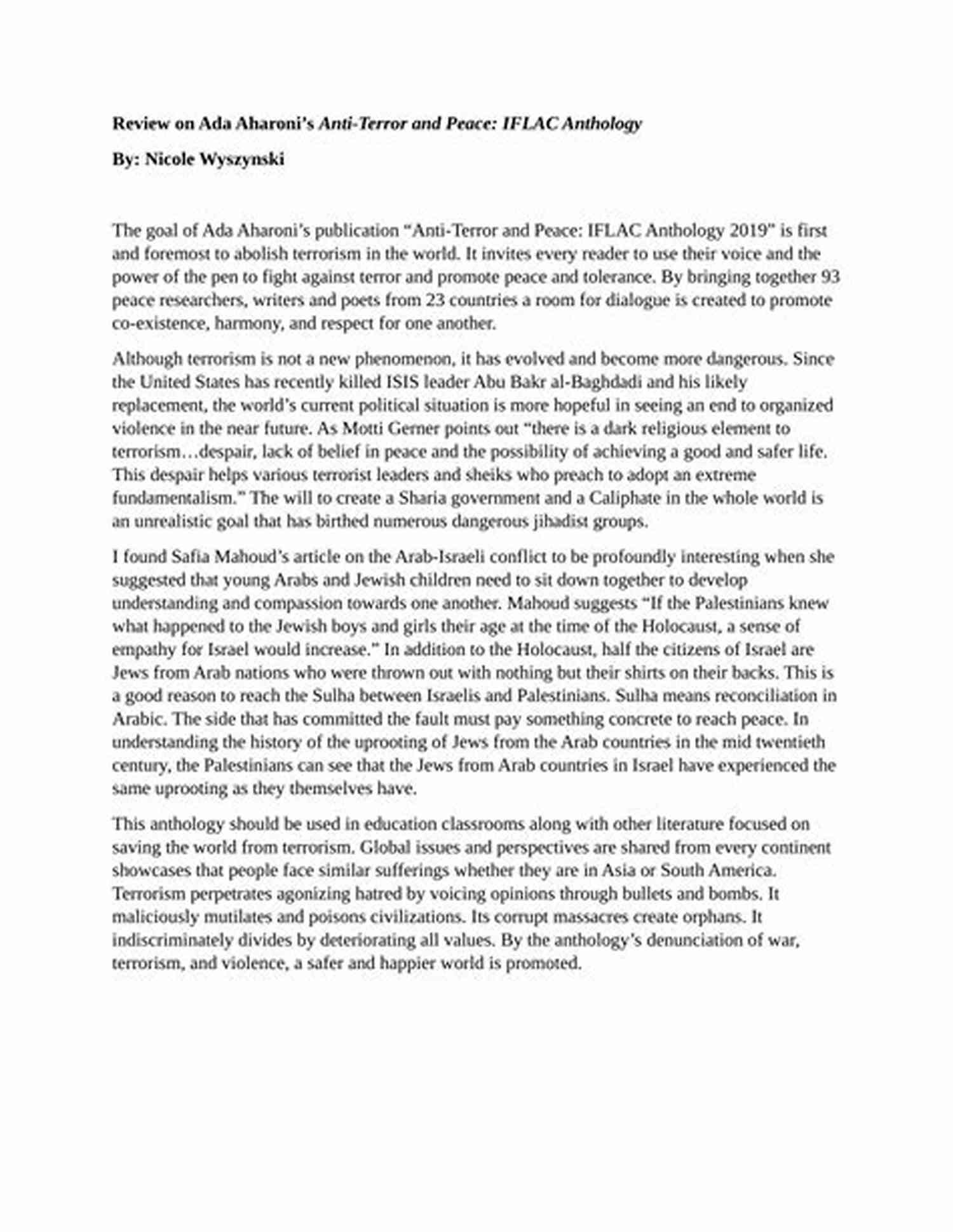 Anti Terror And Peace Iflac Anthology ANTI TERROR AND PEACE: IFLAC ANTHOLOGY