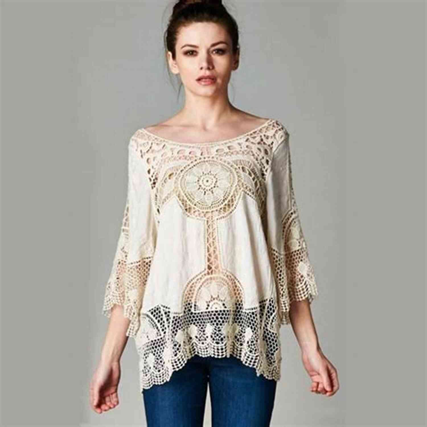 Boho Lace Blouse Knitting Pattern Knitting Pattern Ladies V Neck T Shirt (All In One Knitting Patterns For Ladies Tops 1)