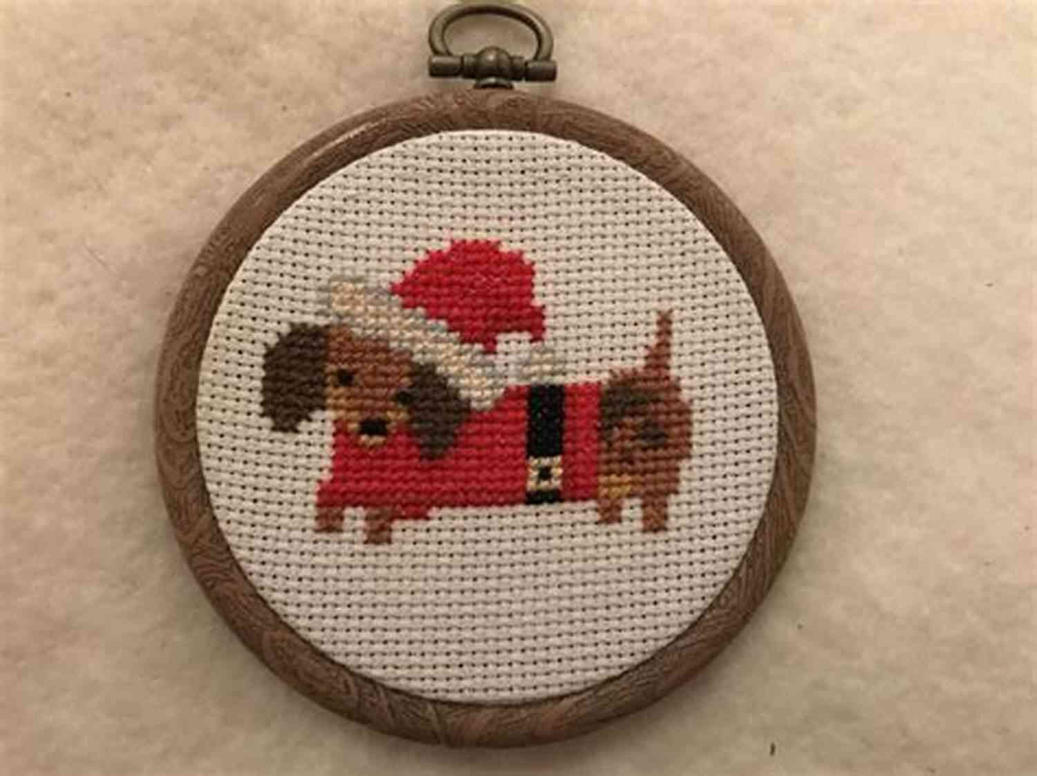 Close Up Of Dachshund Christmas Mini Cross Stitch Dachshund Christmas Mini Cross Stitch Pattern