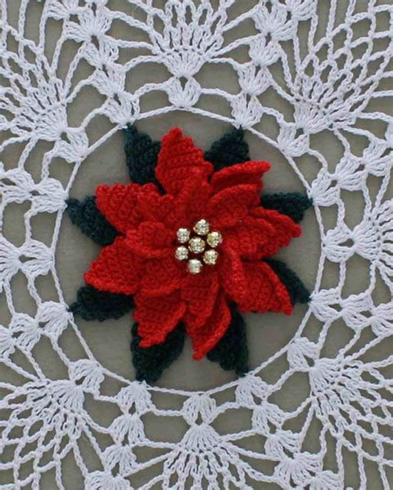 Crochet Pattern Of Poinsettia Pineapple Doily Pa320 A Beautiful And Festive Design To Brighten Up Any Room During The Holiday Season Crochet Pattern Poinsettia Pineapple Doily PA320 R