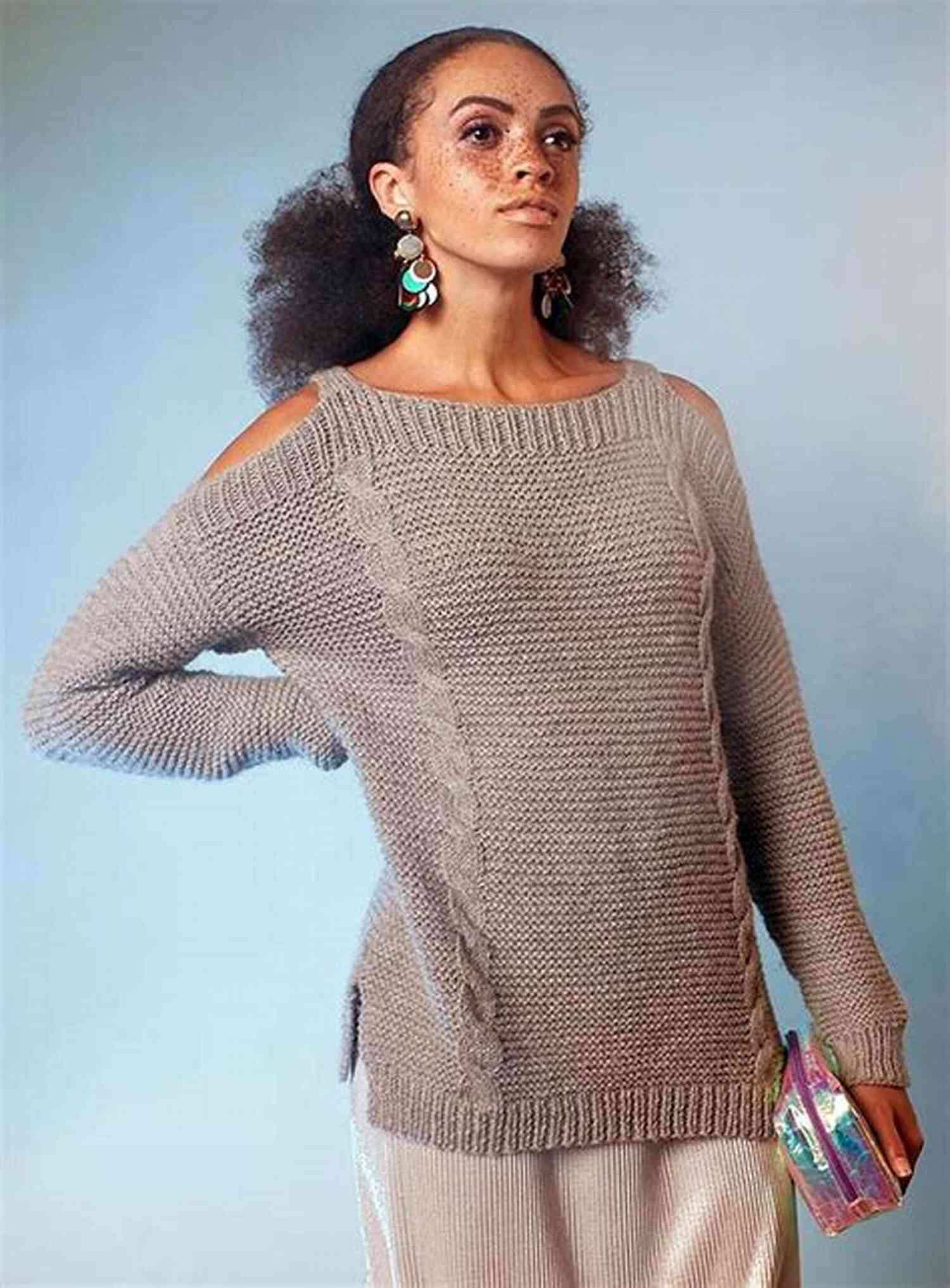 Trendy Cold Shoulder Pullover Knitting Pattern Knitting Pattern Ladies V Neck T Shirt (All In One Knitting Patterns For Ladies Tops 1)